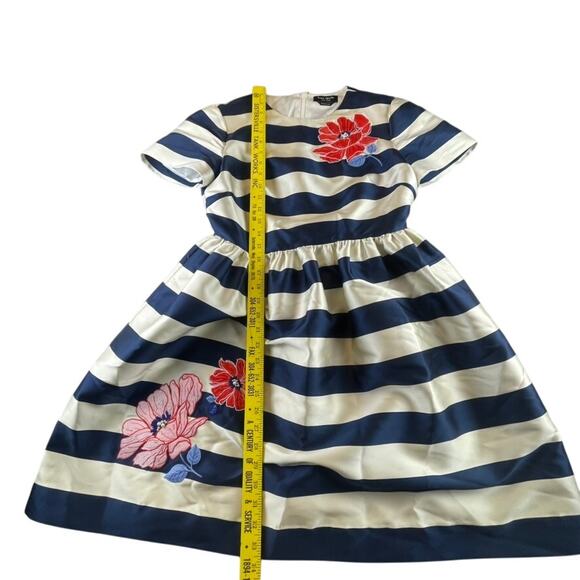 Kate Spade New York Embroidered Floral Stripe Mini Dress Cream and French Navy 6 - Picture 6 of 10